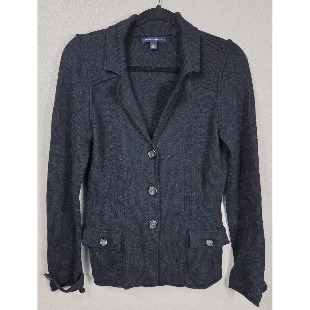 Banana Republic Alpaca Blend Cardigan Sweater Charcoal Black Size M Button Front